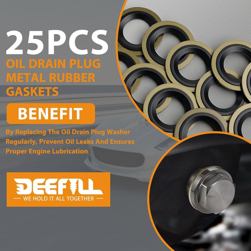 DEEFILL 25 PCS Metal/Rubber Drain Plug Gasket, Fits M16 Replace 097-035,10174313 (24.7x16.5mm) - Image 5